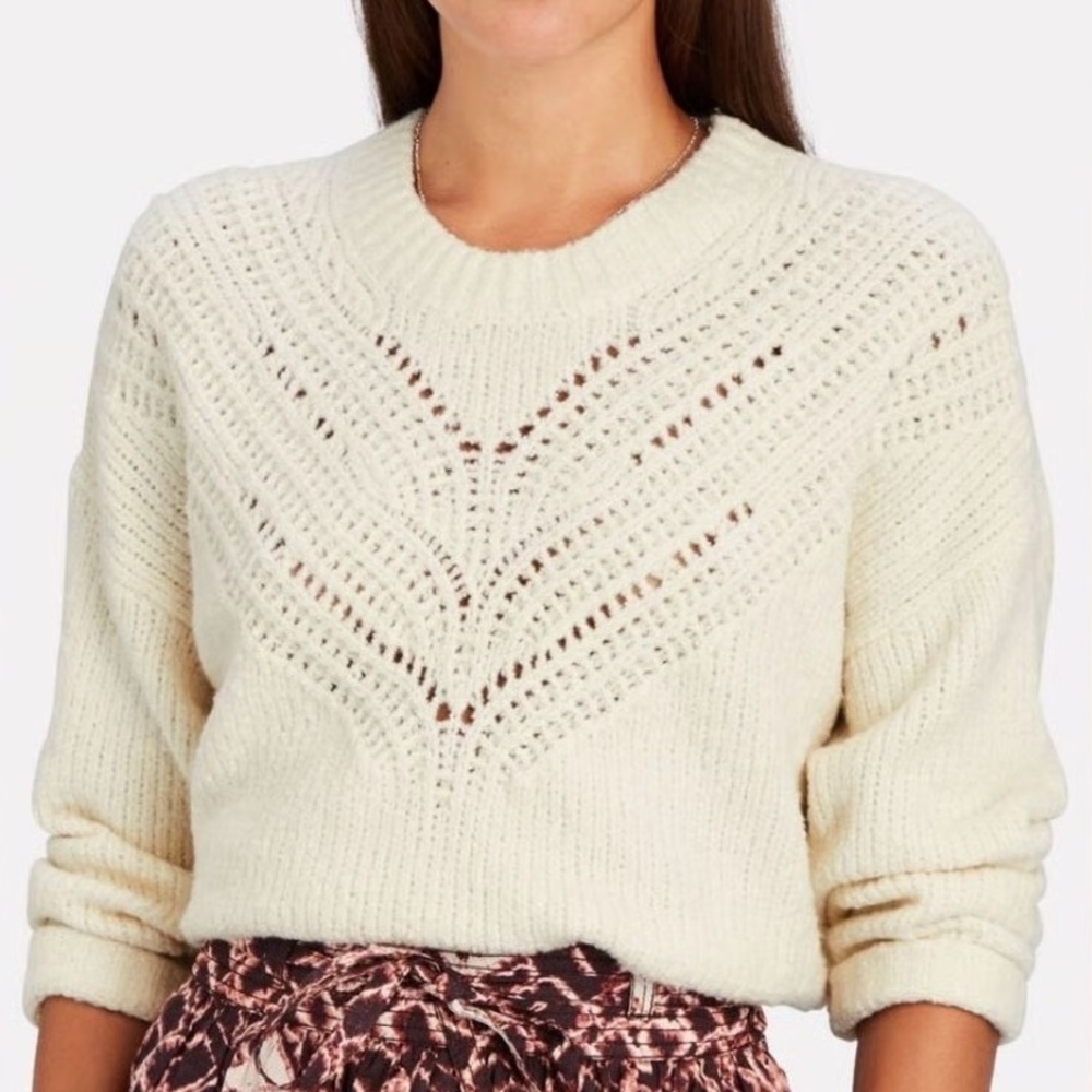 IRO Arresi Chevron Knit Cozy Cottage White Casual Luxury Crewneck Sweater Top